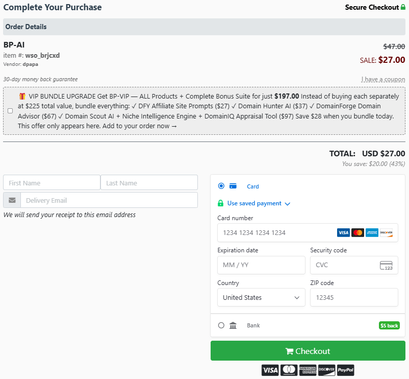 Buried Profits AI Checkout Page